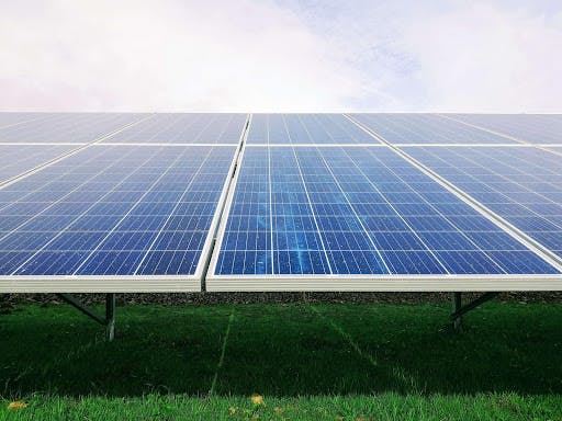 Close-up view of solar panels in a field